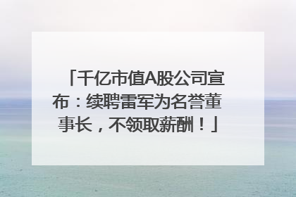千亿市值A股公司宣布：续聘雷军为名誉董事长，不领取薪酬！