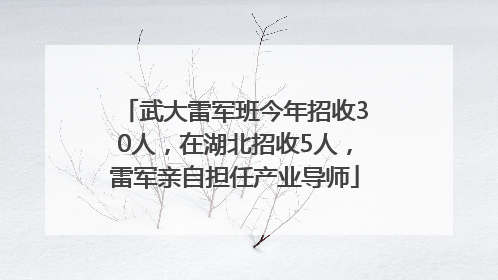 武大雷军班今年招收30人，在湖北招收5人，雷军亲自担任产业导师
