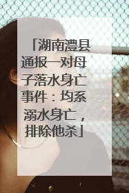 湖南澧县通报一对母子落水身亡事件：均系溺水身亡，排除他杀